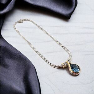 John Madeiros Womens Two-Tone‎ Sterling Silver Swiss Blue Topaz Chain Necklace